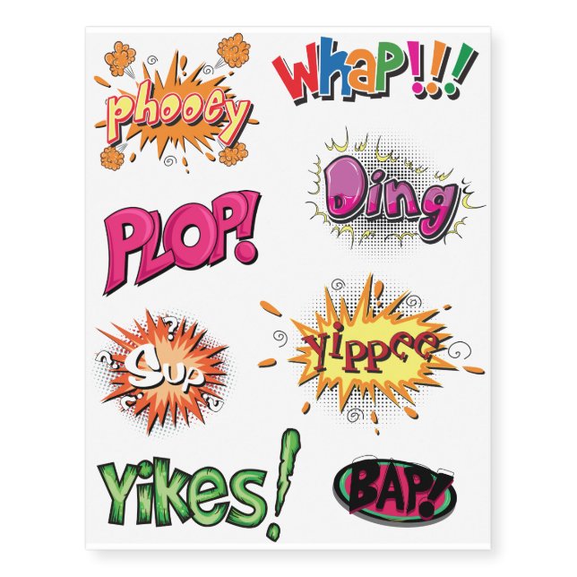 Super Hero Pop Art Kids Designs Temporary Tattoos (Front)