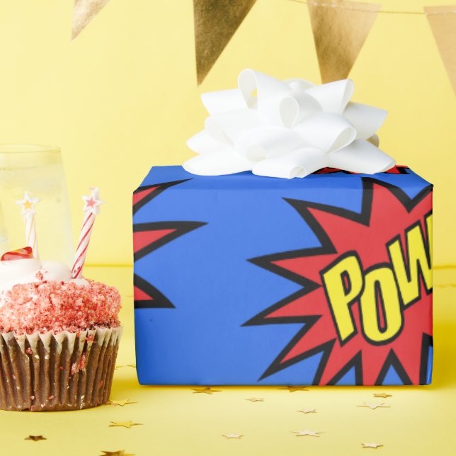 Super Hero Pow Custom Color Wrapping Paper (Birthday Party)