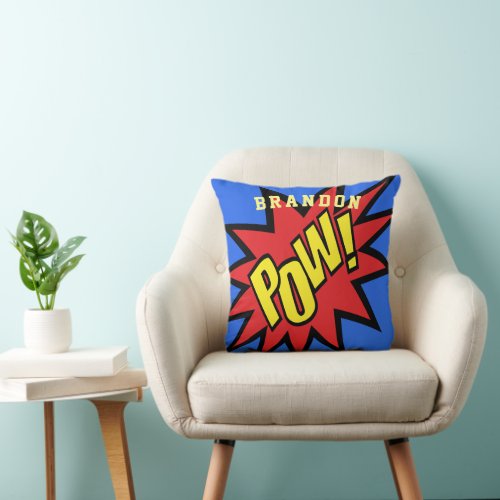 Super Hero Pow Personalized Custom Color Throw Pillow