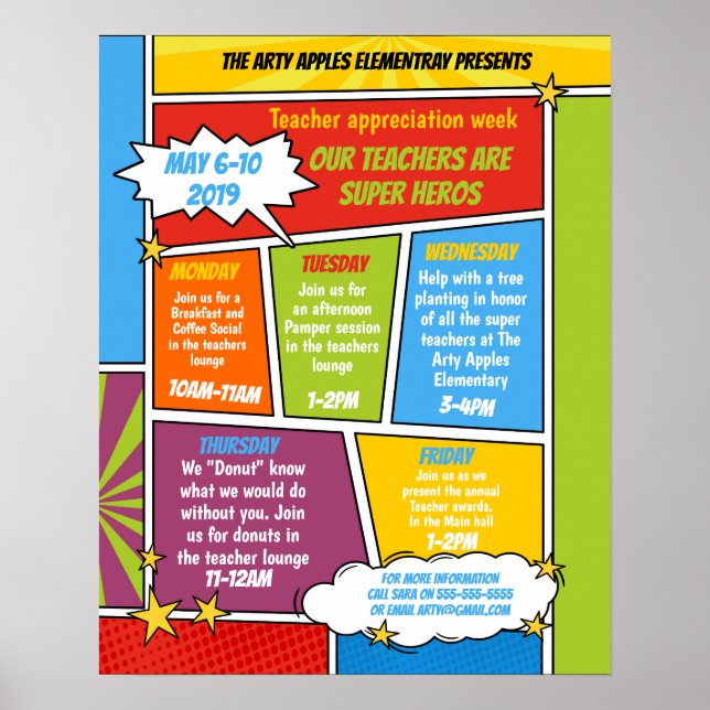 super hero Teacher Appreciation Week Itinerary Poster (Front)
