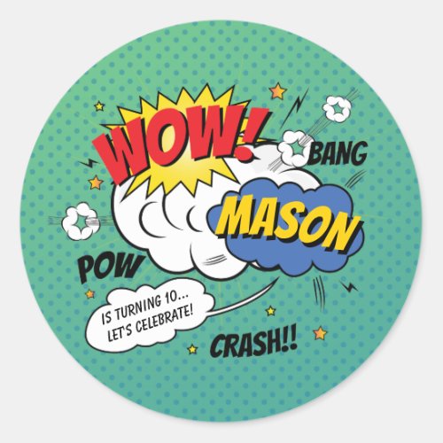 Super Heroes and Villains Kids Birthday Party Classic Round Sticker