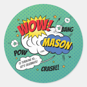 Super Heroes and Villains Kid's Birthday Party Classic Round Sticker