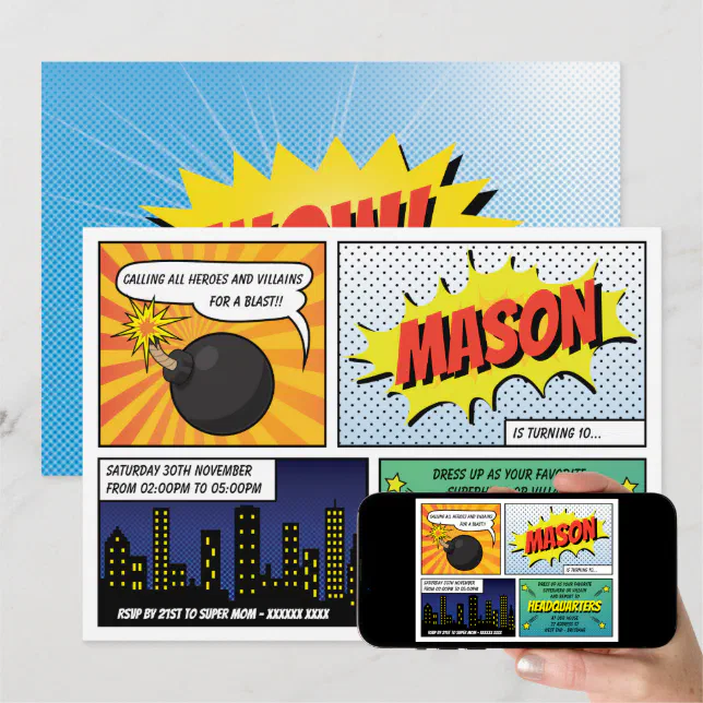 Super Heroes and Villains Kid's Birthday Party Invitation | Zazzle