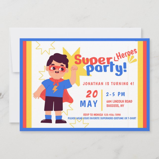 Super Heroes Birthday Party Invitation (Front)