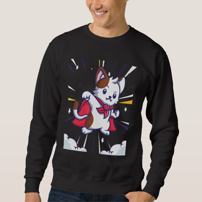 Super Heroes Cat In Cape Sweatshirt (Front)