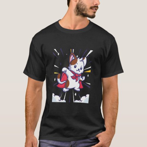 Super Heroes Cat In Cape  T_Shirt