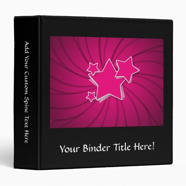 Super Hot Pink Stars and Swirl Background 3 Ring Binder (Front/Spine)