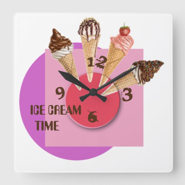 Super Ice cream time Square Wall Clock (Front)