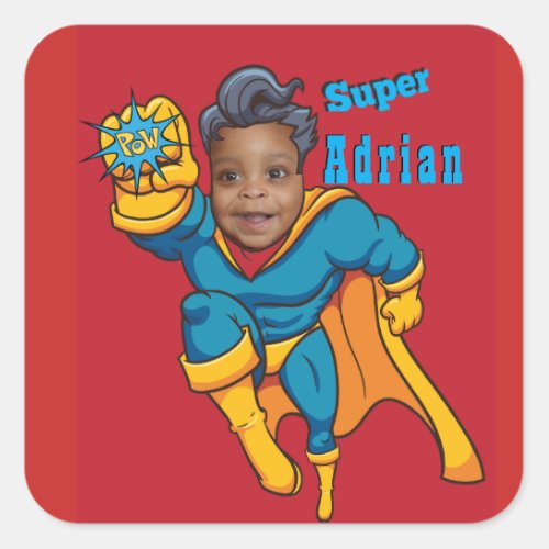 Super Kid Add your Face Personalized Square Sticker