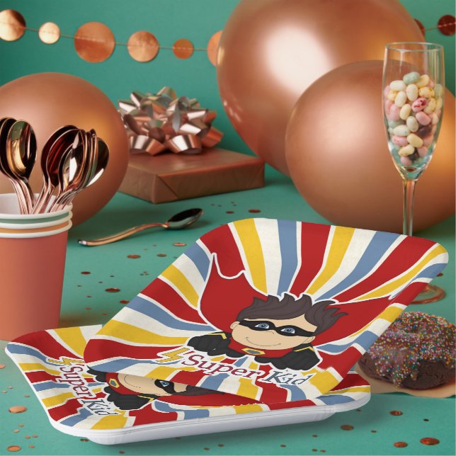 Super Kid Boy's Superhero Themed Party Paper Plates (Multi)