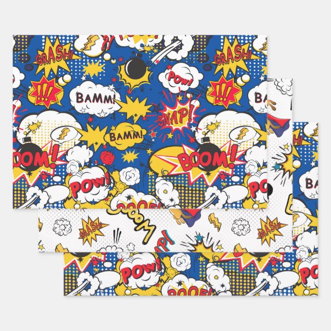 Super Kid, Cute Comic Pattern Wrapping Paper Sheets (Set)
