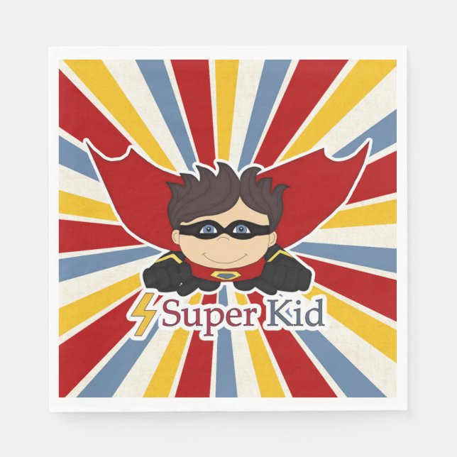 Super Kid Superhero Themed Boy's Party Napkins (Front)