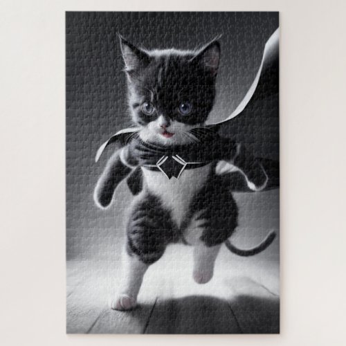 super kitten powers in black and white jigsaw puzzle