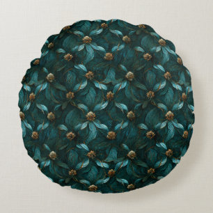 Super Luxe Teal & Gold Round Pillow