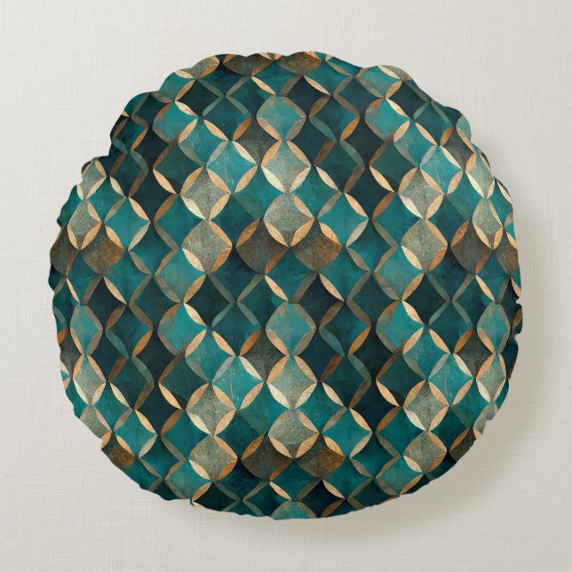 Super Luxe Teal & Gold  Round Pillow (Front)
