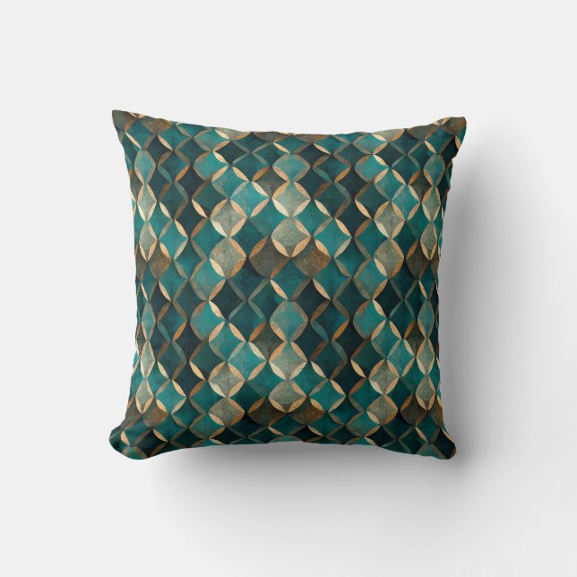Super Luxe Teal & Gold  Throw Pillow (Front)
