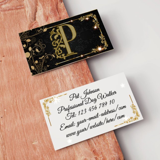 Super Luxury Black + Gold Monogram Business Card (Creator Uploaded)