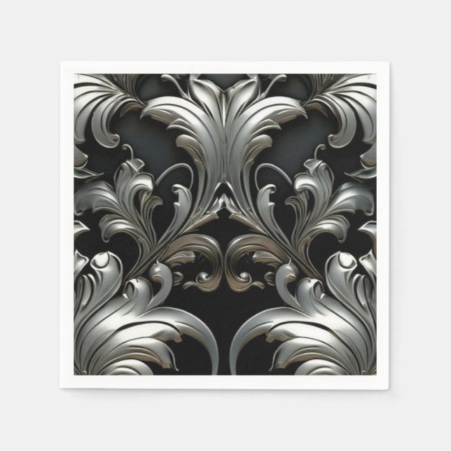 Super Luxury Silver Leaves Design Napkins (Front)