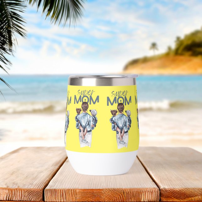 super mom coffee mug thermal wine tumbler (Beach)