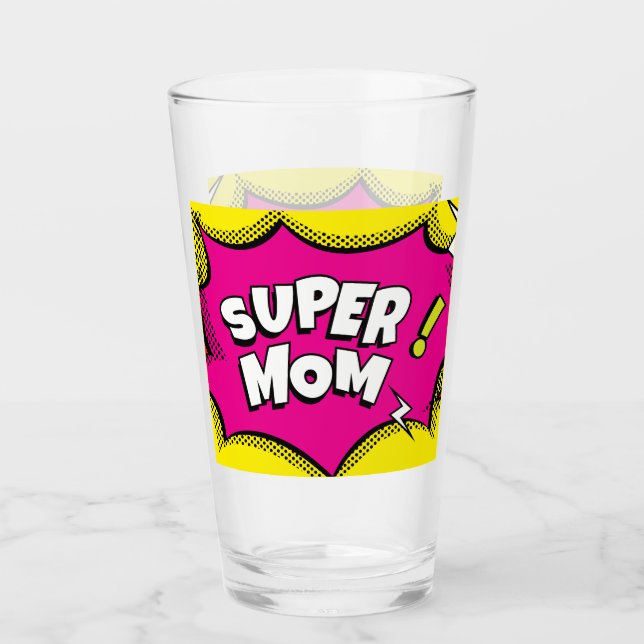  “Super Mom” Colorful Comic Book Pop Art  Glass (Front)