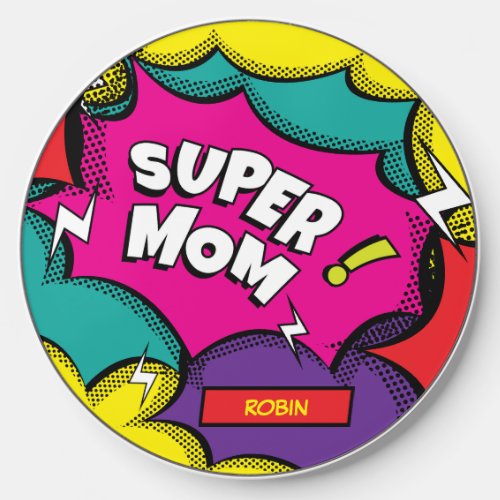 Super Mom Colorful Comic Book Pop Art Wireless Charger