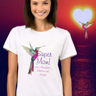 Super Mom Colorful Hummingbird Mother's  T-Shirt