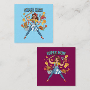 Super Mom Cooking Vintage Cartoon Apparel Square Business Card