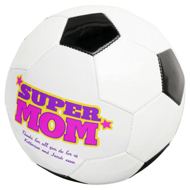 Super Mom custom message pink purple yellow ball (Three Quarter)