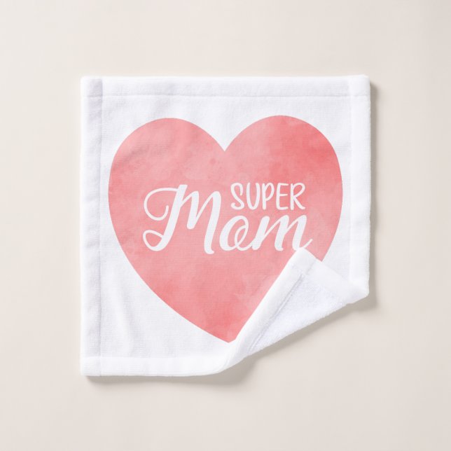 Super mom design, pink heart mother's day wash cloth (Wash Cloth)