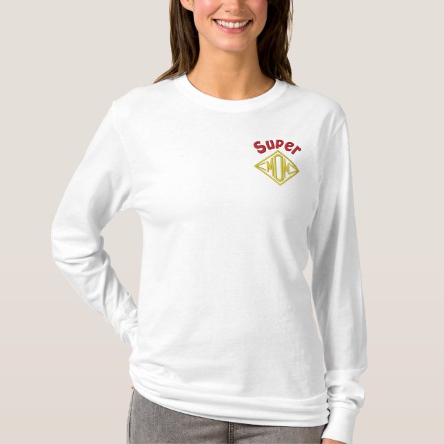 Super Mom Embroidered Long Sleeve T-Shirt (Front)