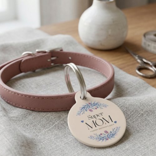 Super Mom Floral Heart Personalized Pet ID Tag