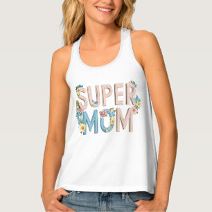 Super Mom Floral Text Design Tank Top