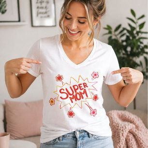 Super Mom Flower Comic Bubble Drawing Mother  T-Shirt