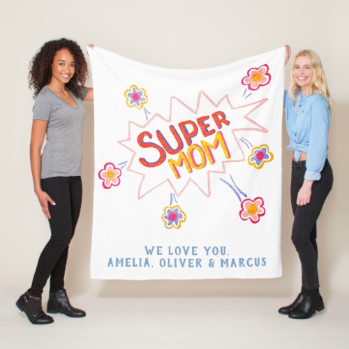 Super Mom Flower Comic Bubble Mothers Day  Fleece Blanket