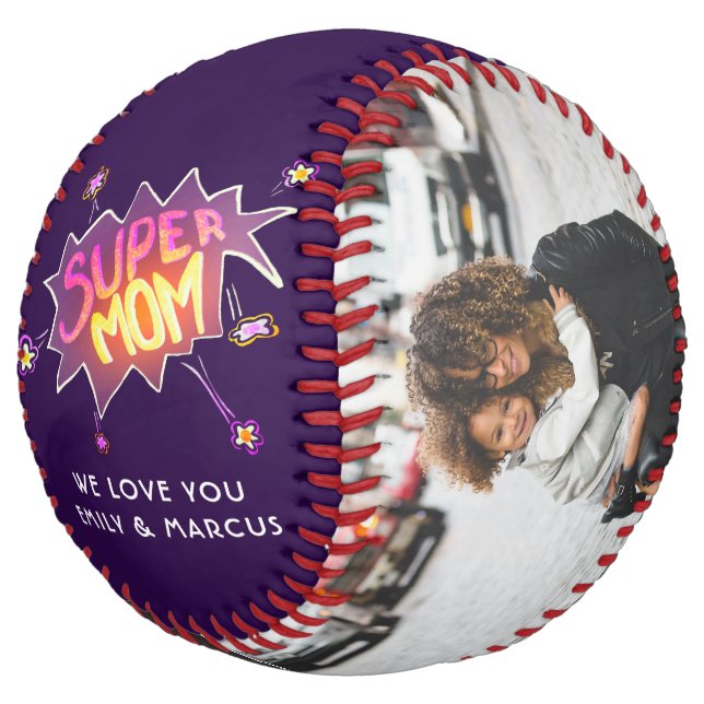 Super Mom Hand Lettering Mother Keepsake Photo Softball (Angled)