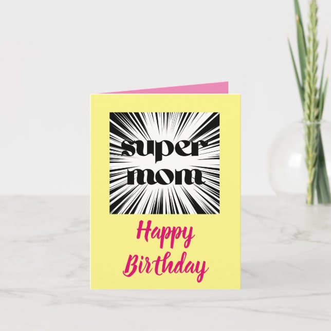 Super Mom Happy Birthday Day Card, Superhero Theme Card (Front)