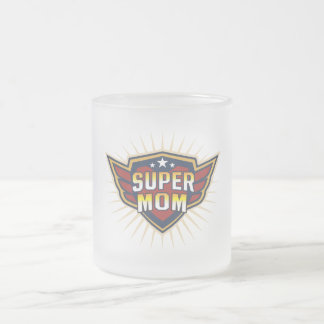 Super Mom Hero Shield Wings Best Mom Ever Mother Frosted Glass Coffee Mug