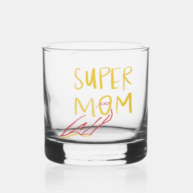 Super Mom Illustration Mother's Day Whiskey Glass (Front)