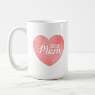 Super mom in pink watercolor heart, mother's day  coffee mug