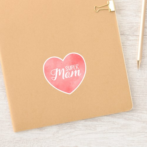 Super mom in pink watercolor heart mothers day  sticker