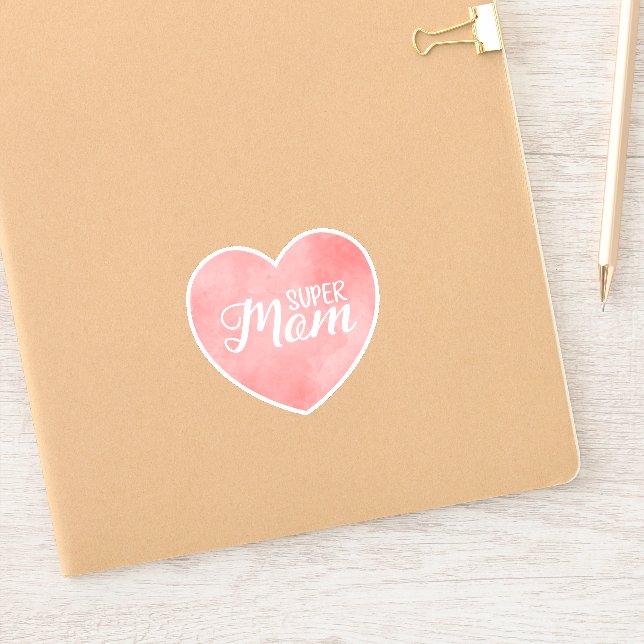 Super mom in pink watercolor heart, mother's day  sticker (Notebook)