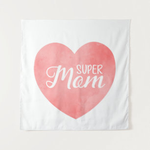 Super mom in pink watercolor heart, mother's day  tapestry