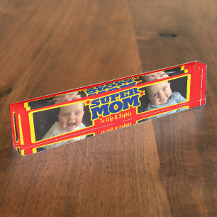 Super Mom kids name and photo desk plaque Nameplate