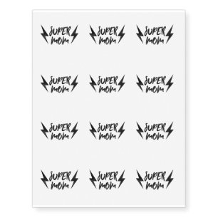Super Mom Lightning Bolt Rock'n Roll Script Temporary Tattoos