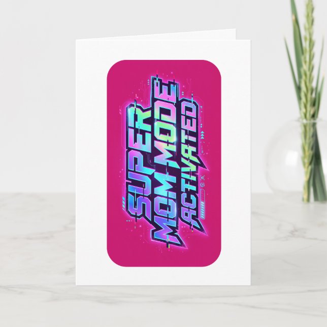 Super Mom Mode Activated Retro Glitch Text Card (Front)