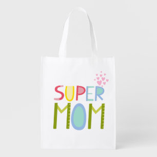 SUPER MOM Mother's Day Birthday Christmas Modern Grocery Bag