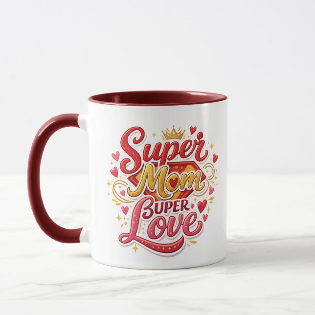 Super Mom Mug Gift Cute Design (Left)
