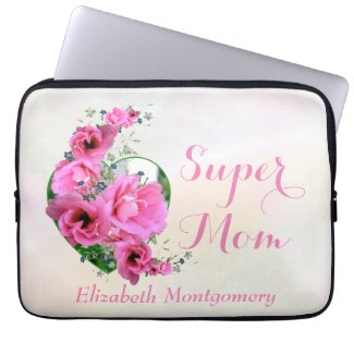 Super Mom Natural Pink Floral Heart Custom Name