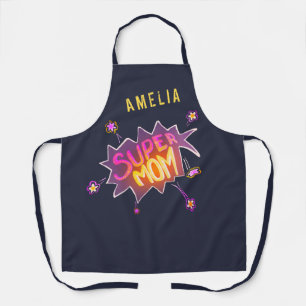 Super Mom Neon Comic Bubble Flower Mother`s Day Apron