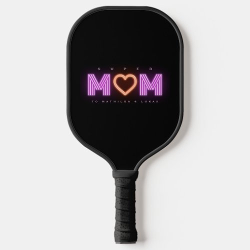 Super Mom Neon Heart Happy Mothers Day Pickleball Paddle
